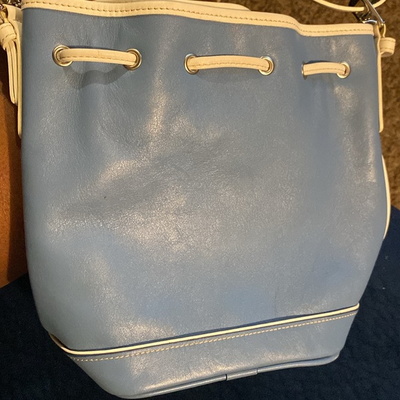 COACH blue & white  leather mini bucket drawstring bucket crossbody shoulder bag - Picture 7 of 7
